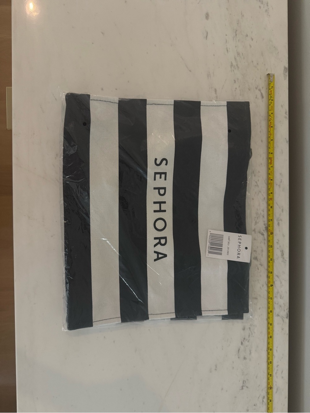 Sephora Black and White Striped Canvas Pouch